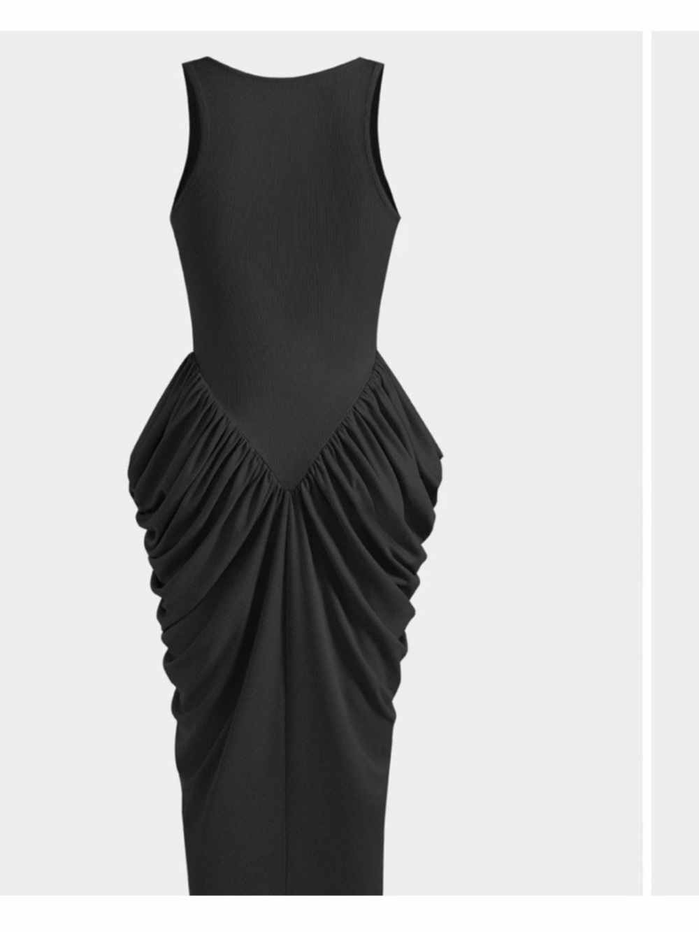 Black Sleeveless Ruched Midi Dress
